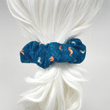 Large Cloth Scrunchie - Seahorses on Navy Blue