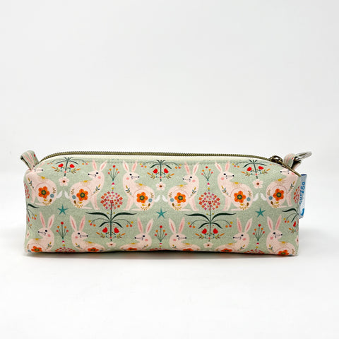Pencil Case - #361 - Floral Bunnies on Pastel Green