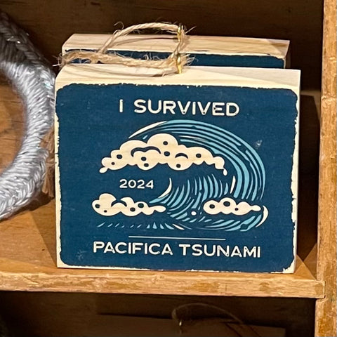 Mini Rectangle Ornament: Pacifica Tsunami - Hand-Transferred Photo on Wood
