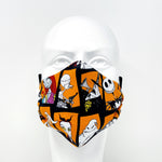 IN STOCK: Cloth Face Mask - #322 - Nightmare Before Christmas Character Blocks on Orange