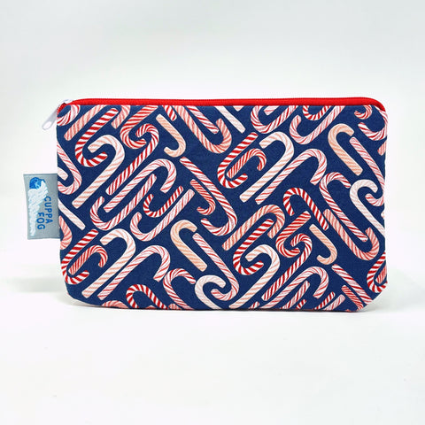 5x8 Zipper Pouch - Candy Canes on Navy Blue