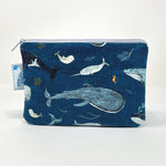 5x8 Zipper Pouch - Whales and Sea Creatures on Navy Blue