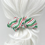 Large Cloth Scrunchie - Green, White, and Red Holiday Stripes