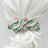 Large Cloth Scrunchie - Green, White, and Red Holiday Stripes