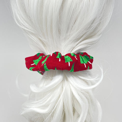 Large Cloth Scrunchie - Modern Trees on Red
