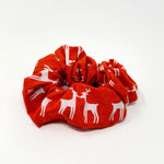 Large Cloth Scrunchie - White Reindeer on Orange Red