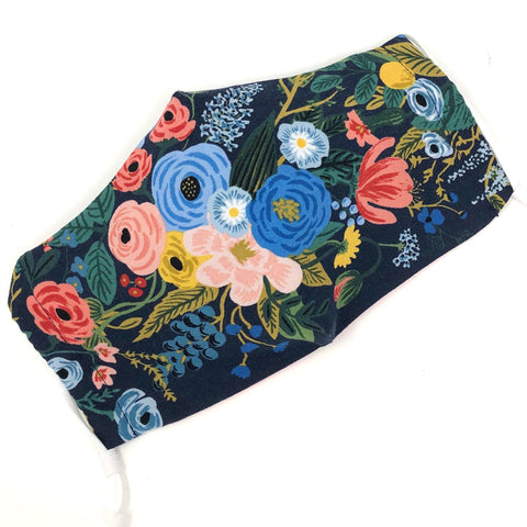 Cloth Face Mask - #144 - Rifle Paper Wildwood Flowers on Navy