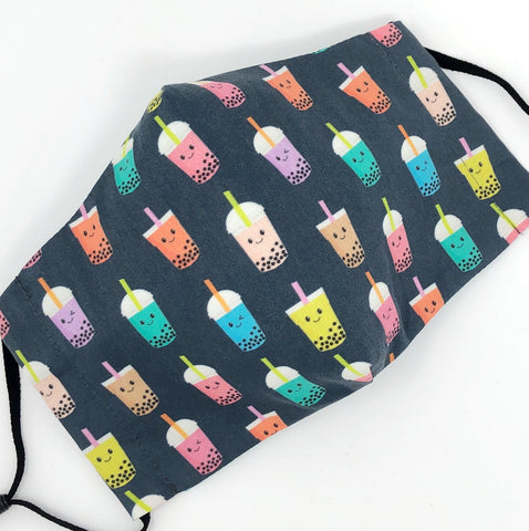 Cloth Face Mask - #295 - Boba Tea on Gray Blue