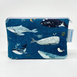 5x8 Zipper Pouch - Whales and Sea Creatures on Navy Blue
