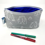 5x8 Zipper Pouch - White Penguin Family Outline on Gray