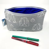 5x8 Zipper Pouch - White Penguin Family Outline on Gray