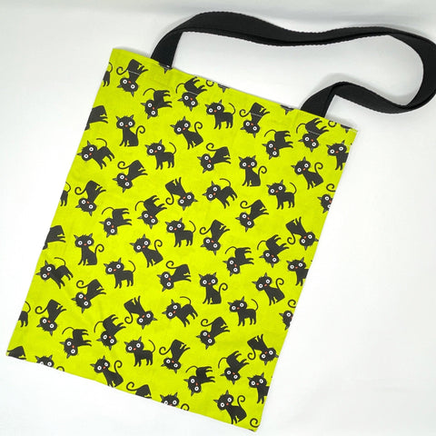 IN STOCK: Halloween Tote Bag - Black Cats on Lime Green