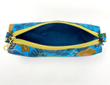 Zipper Pouches - #360 - Blue and Metallic Gold Floral on Aqua