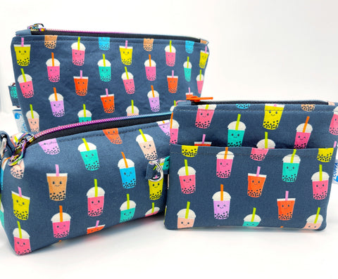 Zipper Pouches - #295 - Happy Boba Tea on Dk Gray