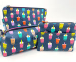 Zipper Pouches - #358 - Whales on Blue with Diagonal Stripe