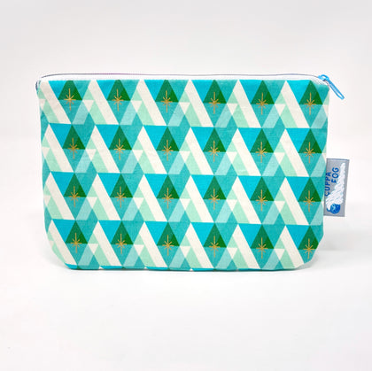 5x8 Zipper Pouch - Aqua Diamonds with Gold Metallic