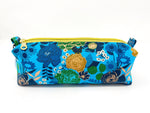 Zipper Pouches - #360 - Blue and Metallic Gold Floral on Aqua