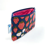 5x8 Zipper Pouch - Strawberries on Navy Canvas