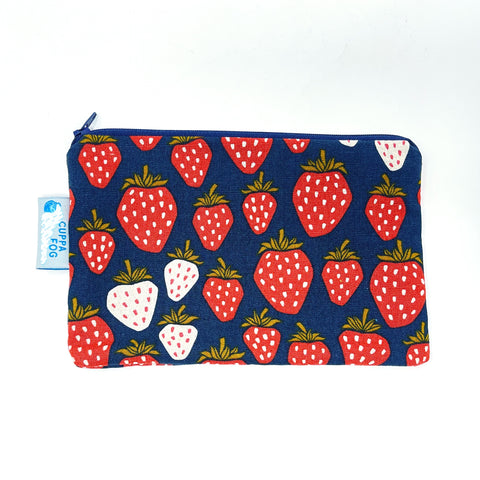 5x8 Zipper Pouch - Strawberries on Navy Canvas