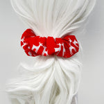 Large Cloth Scrunchie - White Reindeer on Orange Red