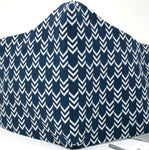Cloth Face Mask - #84 - Navy/White Herringbone / Arrows