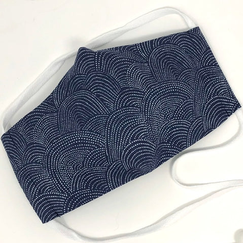 Cloth Face Mask - #108 - Blue Gray/White Dotted Scallop