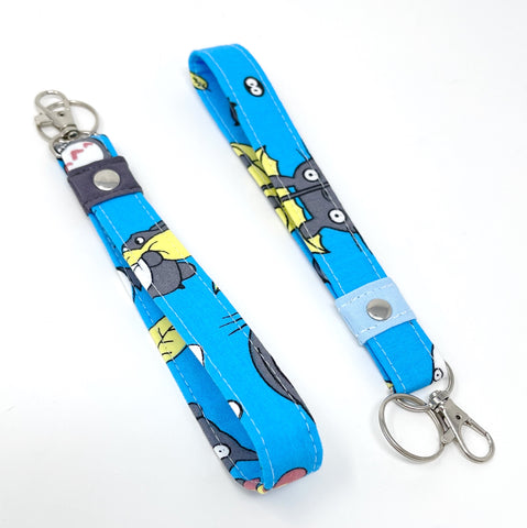 Wristlet Key Fob - Totoro on Blue with Yellow