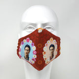 Cloth Face Mask - #303 - Frida Kahlo Portraits on Red-Orange