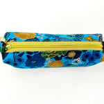 Zipper Pouches - #360 - Blue and Metallic Gold Floral on Aqua