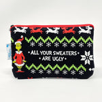 5x8 Zipper Pouch - Grinch Ugly Sweaters on Black