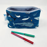 5x8 Zipper Pouch - Whales and Sea Creatures on Navy Blue