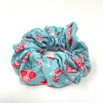 Large Cloth Scrunchie - Retro Pink Ornaments on Lt Blue