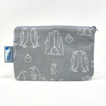 5x8 Zipper Pouch - White Penguin Family Outline on Gray