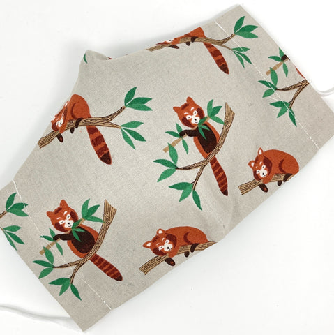Cloth Face Mask - #352 - Red Pandas in Trees on Khaki