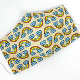 Cloth Face Mask - #202 - Happy Clouds and Rainbows on Lt Yellow