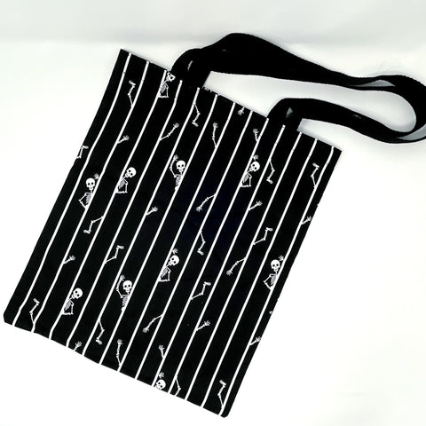 IN STOCK: Halloween Tote Bag - Peeking Skeletons with White Stripes