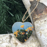 Mini Heart Ornament: California Poppies - Hand-Transferred Photo on Wood