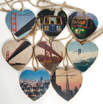 Mini Heart Ornament: International Orange: Golden Gate Bridge - Hand-Transferred Photo on Wood