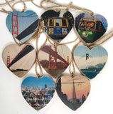 Mini Heart Ornament: Afternoon Fog: Golden Gate Bridge - Hand-Transferred Photo on Wood
