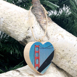 Mini Heart Ornament: International Orange: Golden Gate Bridge - Hand-Transferred Photo on Wood