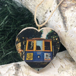 Mini Heart Ornament: Cable Car - Hand-Transferred Photo on Wood