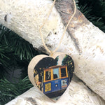 Mini Heart Ornament: Cable Car - Hand-Transferred Photo on Wood