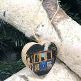 Mini Heart Ornament: Cable Car - Hand-Transferred Photo on Wood