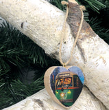Mini Heart Ornament: Green F Line - Hand-Transferred Photo on Wood