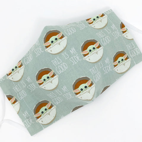 Cloth Face Mask - #154 - Baby Yoda “Good Side” on Lt Green
