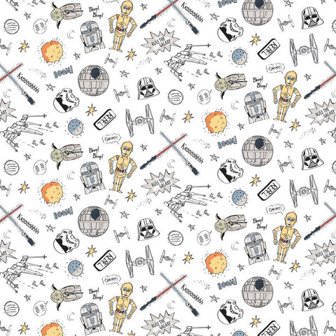 Cloth Face Mask - #147 - Star Wars Doodles on White