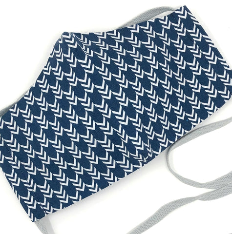 Cloth Face Mask - #84 - Navy/White Herringbone / Arrows