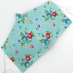 Cloth Face Mask - #287 - Red, Pink, and Blue Floral on Lt Blue
