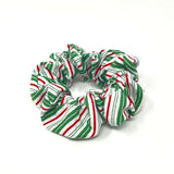 Large Cloth Scrunchie - Green, White, and Red Holiday Stripes