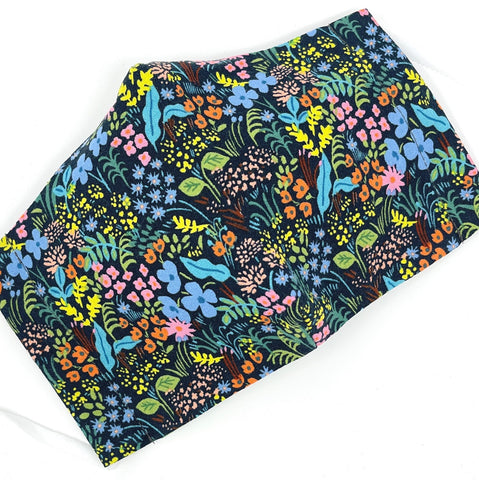 Cloth Face Mask - #86 - Rifle Paper Co Garden Print on Navy